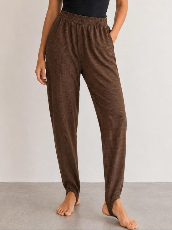 Michel Carré Pants - Vintage 90s Michel Carré Brown Houndstooth Plaid Stirrup Pants Academia Twee S/M